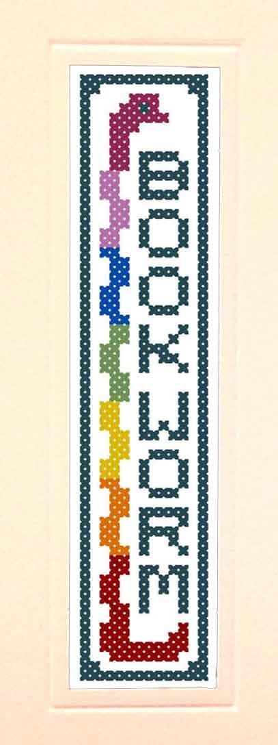 Children's cross stitch bookmark Kit 'Rainbow Bookworm', 11 count aida