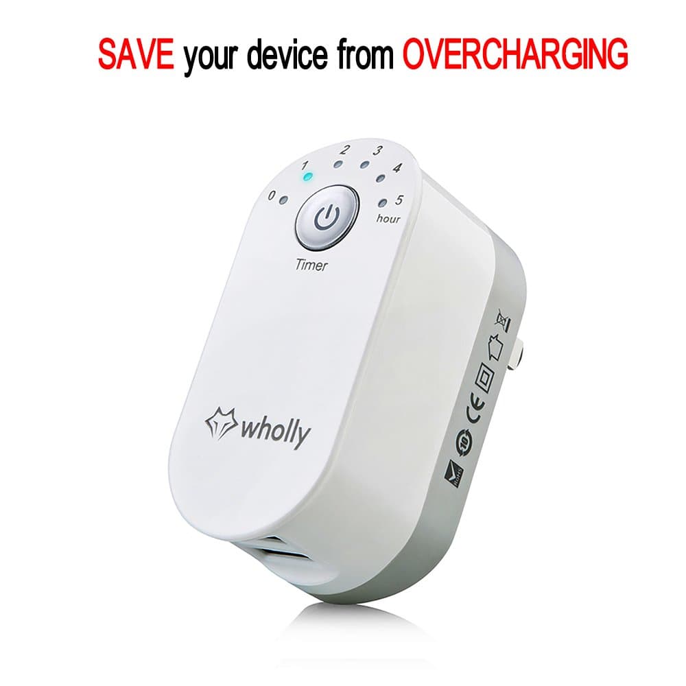 USB Charger with Timer AUTOMATIC POWER CUT-OFF 2 USB Ports 2.4A Foldable Plug for iPhone 7 / 7Plus / 6S / 6S Plus, iPad Air 2 / Pro / mini 3,Nexus and More