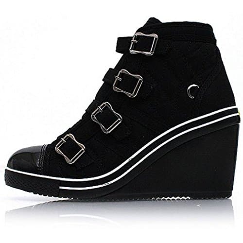 EpicStepWomen's Canvas Shoes High Top Wedges High Heels Quilted Casual Fashion Sneakers