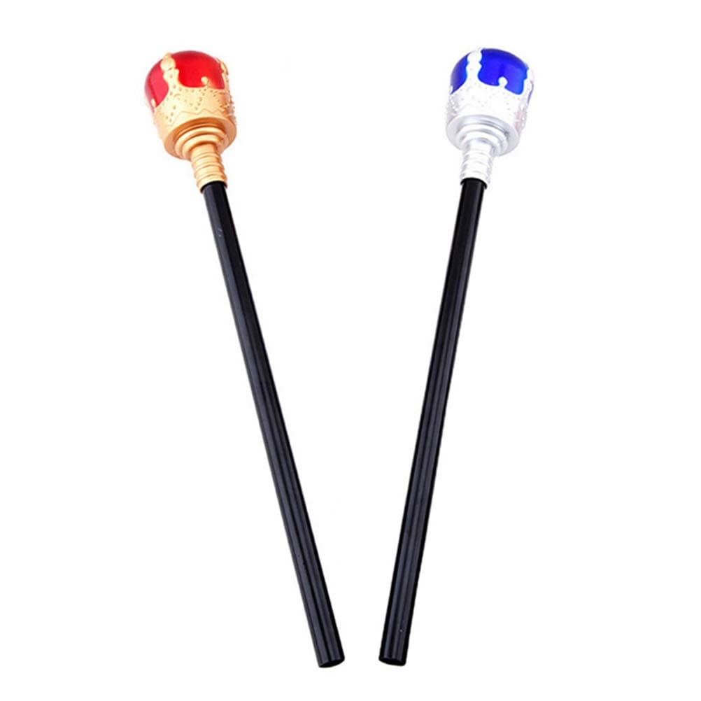 2pcs Halloween Costume Ball Magic Wand Props King Scepter Wand Props for Party (Red Golden Bottom and Blue Silver Bottom)