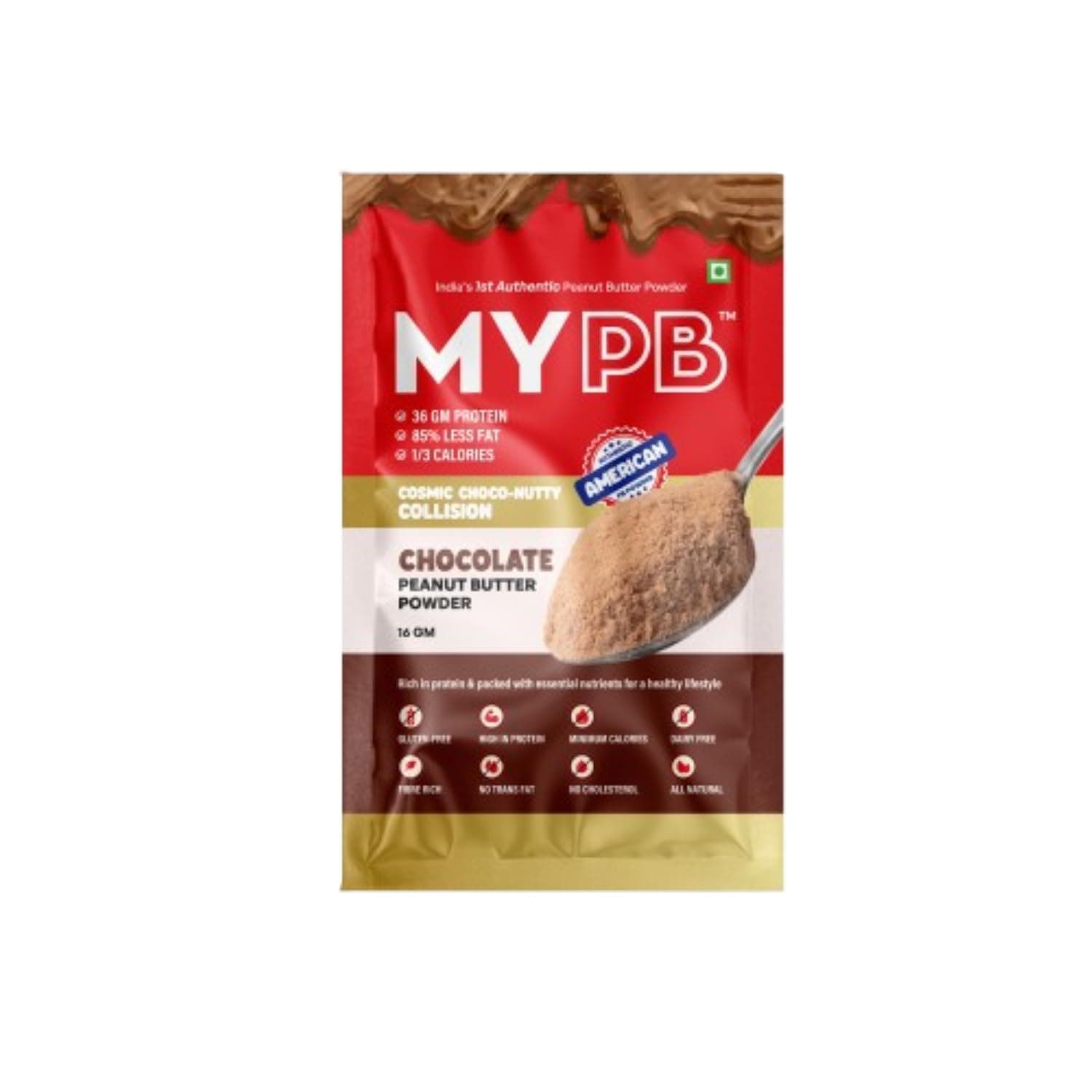MYPB - Chocolate Peanut Butter Powder | Travel Pack | 36g Protein | No Artificial Flavour | Easy to Use | 16g x 12 pcs | Tasty and Healthy Chocolate Spread | Best Traditional Peanut Butter Alternative
