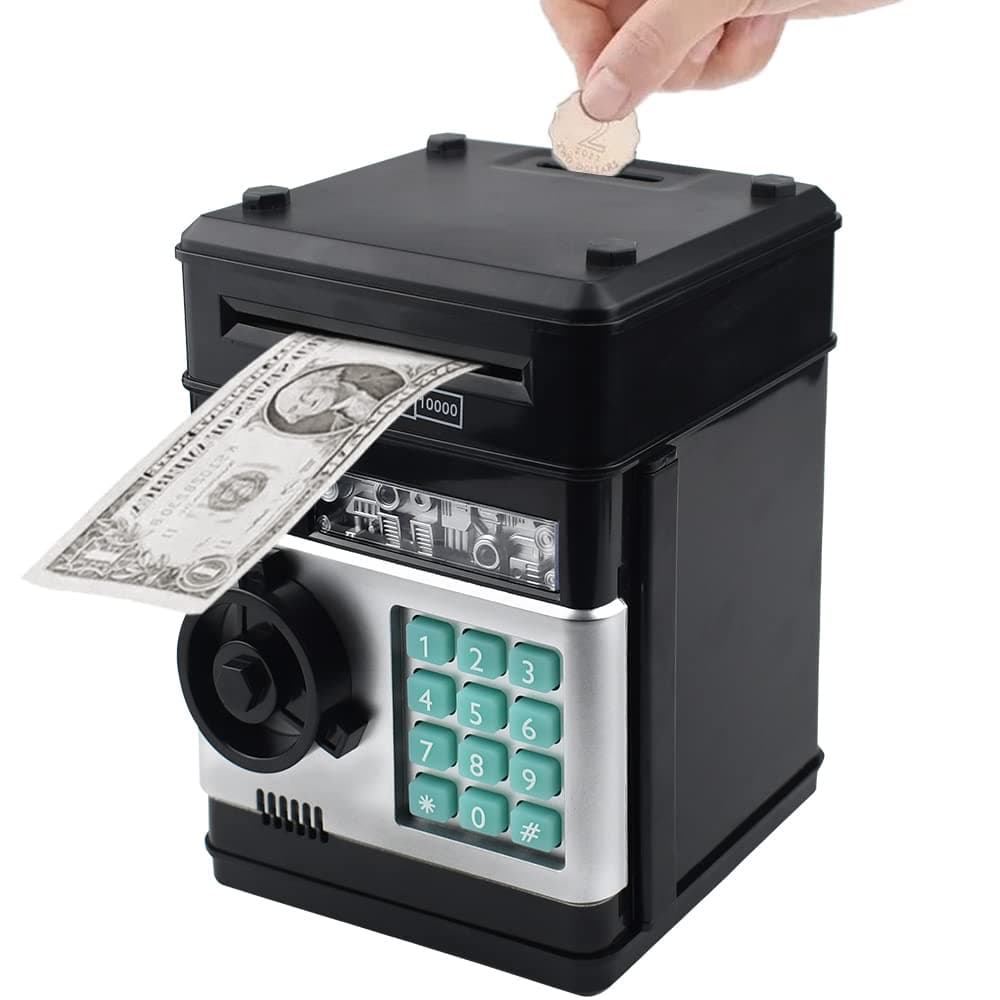 Piggy Bank Electronic Mini ATM for Kids Baby Toy, Safe Coin Banks Money Saving Box Password Code Lock for Children,Boys Girls Best Gift (Black)
