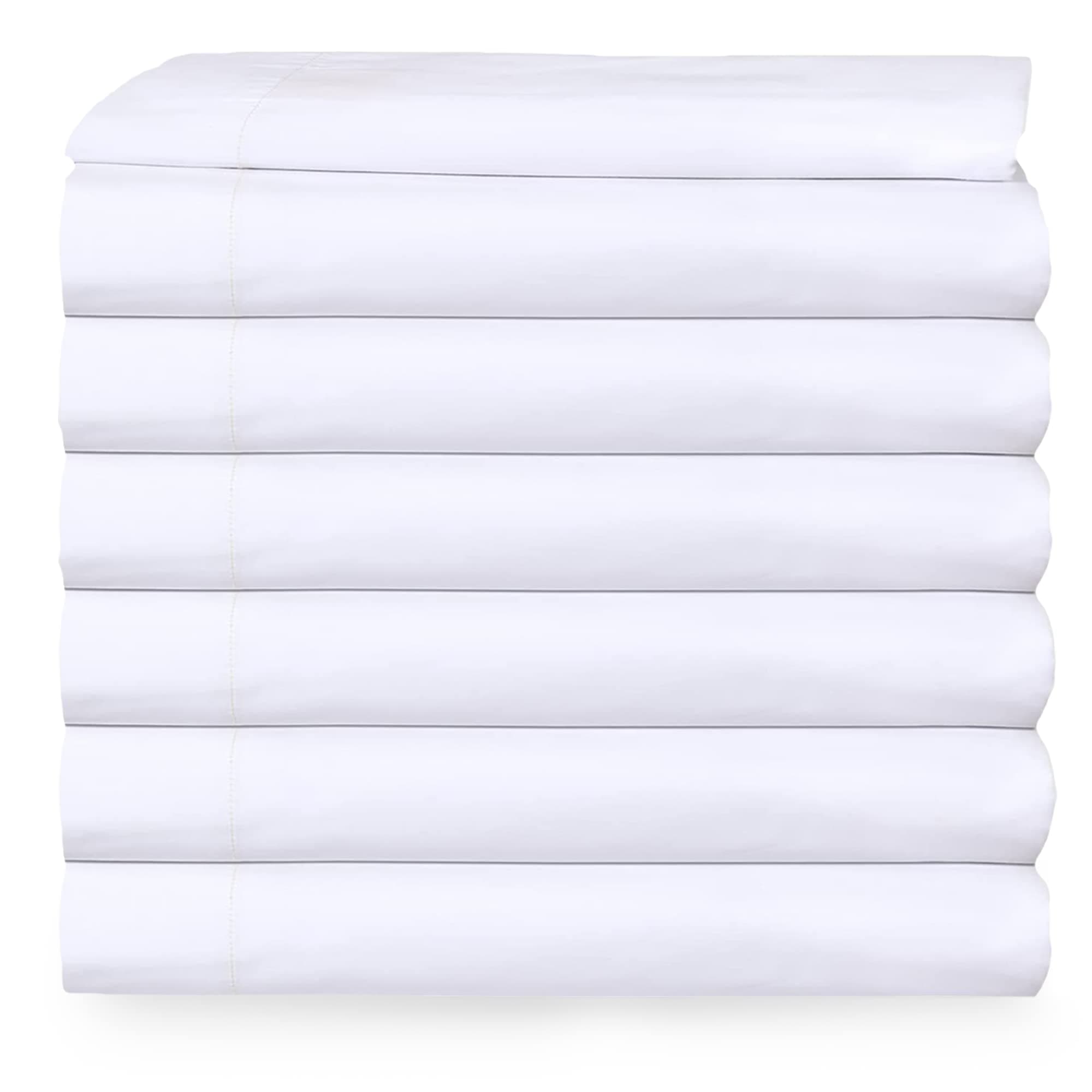 King Flat Sheet only Pack of 6 Bulk (108 x 110 Inches) White Polycotton T-200 Percale Weave - Top Bed Sheet for Home Bedding, Hospital, Massage Table Hotel, Easy Care, Soft Feel