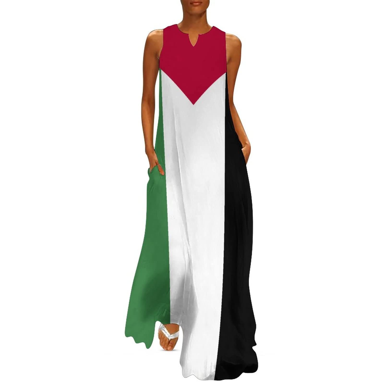 TAIZIYEAH Long Dress Palestine Flag Women's Summer Casual Loose Dress Long Dress Short Sleeve for Girls Fashion Skirts M