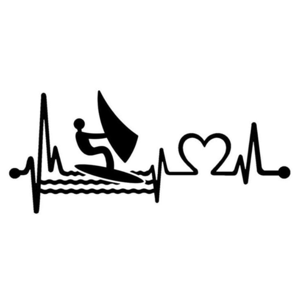 Car Bumper Sticker Decal 14.7CM*6.5CM Windsurfing with Heartbeat Lifeline Kiteboard Vinyl 1 pcs