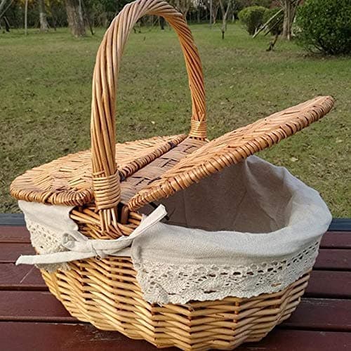 Picnic basket Beautiful camping Handmade Wicker Basket with Handle Wicker Camping Picnic Basket with Double Lids Storage Hamper Basket with Cloth Lining Picnicware
