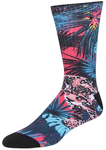Stith Mens Welcome To The Jungle Rotary Print Crew Socks w/ 1/2 Terry, Ribbed Shaft & Arch Support Pink Combo One Size