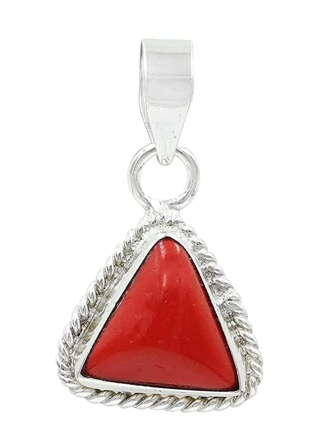 - Red Coral Moonga precious Stone Pendant 11.55 Carat ( 12.25 Ratti ) Pure 925 Sterling Silver Pendant