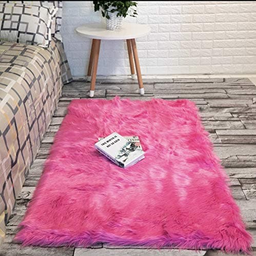 Faux Fur Rug Sheepskin Rug Fur Rug Bedroom Rugs Nursery Rug Room Decor Living Room Rug Area Rugs Fluffy Rug 3 x 5 Rug (Pink)
