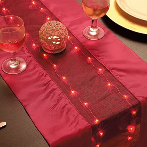 Luminous table Runner Red 140 x 35 cm LED-organza, satin