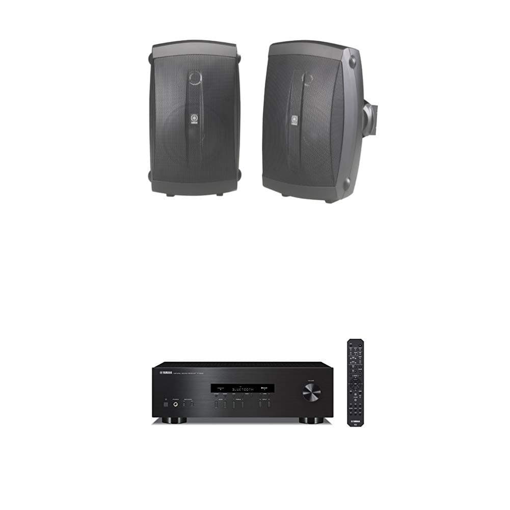 NS-AW150BL 2-Way Indoor/Outdoor Speakers (Pair, Black) - Wired with Yamaha R-S202BL Stereo Receiver
