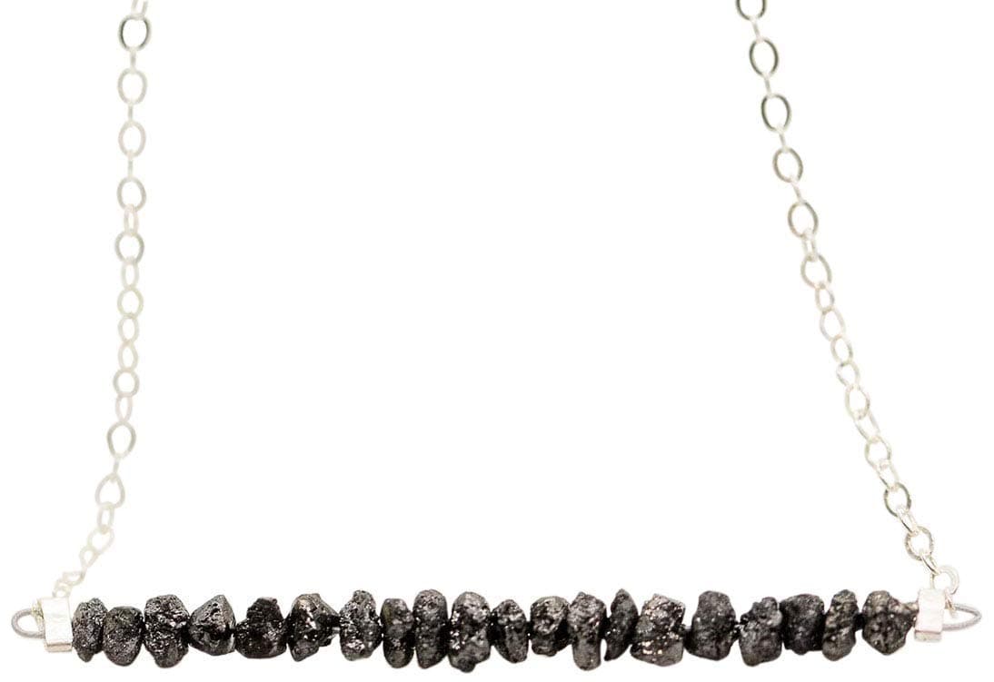 Designed By Stacey Handmade Raw Black Diamond Necklace, Dainty Bar Pendant Sterling Silver Jewelry, Boho Gifts for Women, Mother's Day, Birthday, Anniversary, Wedding, Prom, 16 to 18" Adjustable Chain