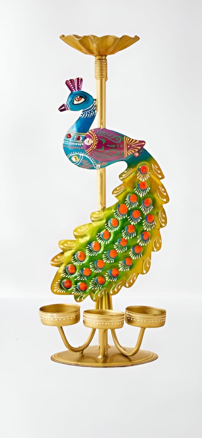 TRUSTLY Peacock Tea Light Candle Holder – Elegant Metal Decorative Accent for Home Decor, Weddings & Special Occasions – Handcrafted with Vibrant Colors