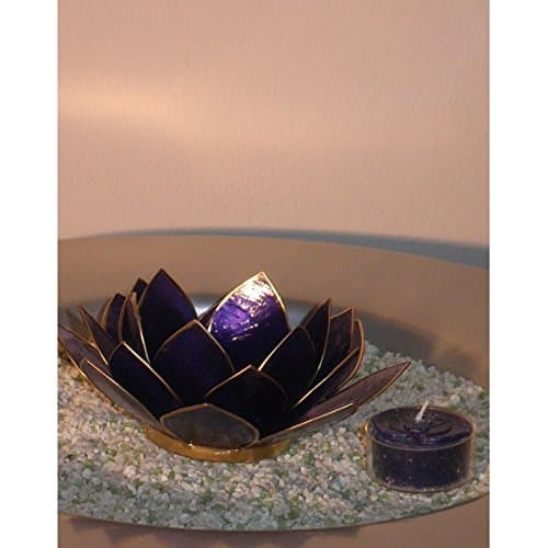 Mawelto Chakra Lotus Tealight Holder Blue (Indigo), Capiz Chakra Candle Blue (Indigo) Ajna
