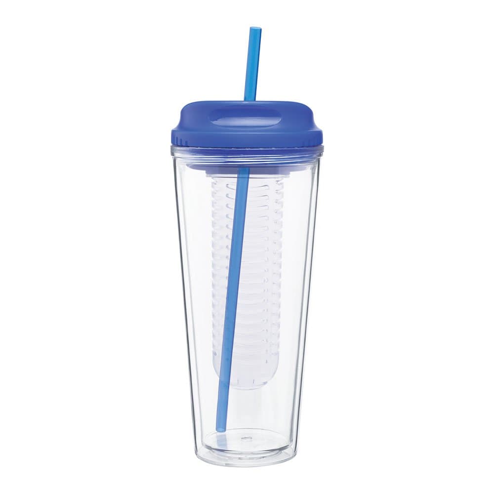 INFUSION To Go - Hot Cold Drink Fruit Infuser Tumbler - Double Wall Acrylic -20oz. Capacity - Blue