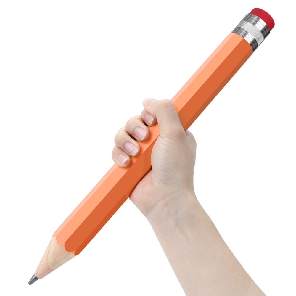 BUSHIBU Wooden Jumbo Pencils for Prop/Gifts/Decor - 14 Inch Funny Big Novelty Pencil with Cap(Orange Red) for Schools and Homes