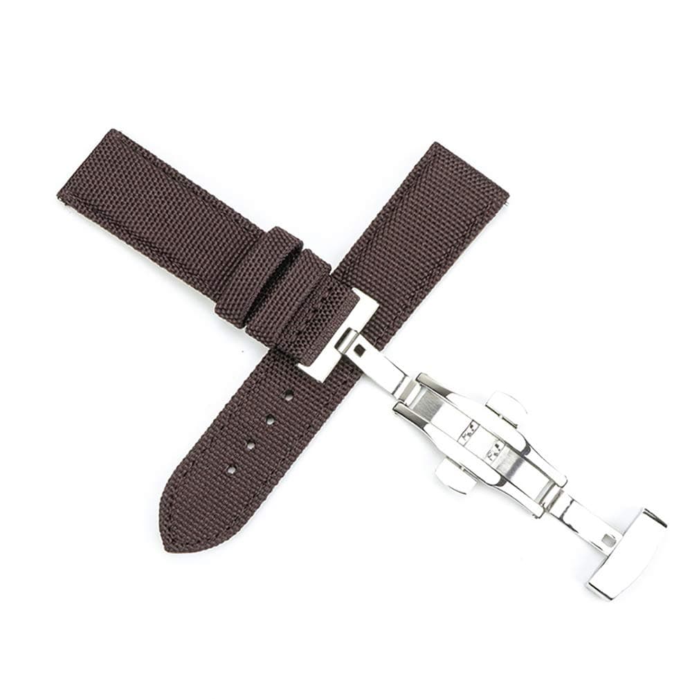 Premium Canvas Nylon Genuine Leather Strap Bracelet Double Press Butterfly Buckle Watch Band for Men's Sports Military Accessories 18/20/22/24mm