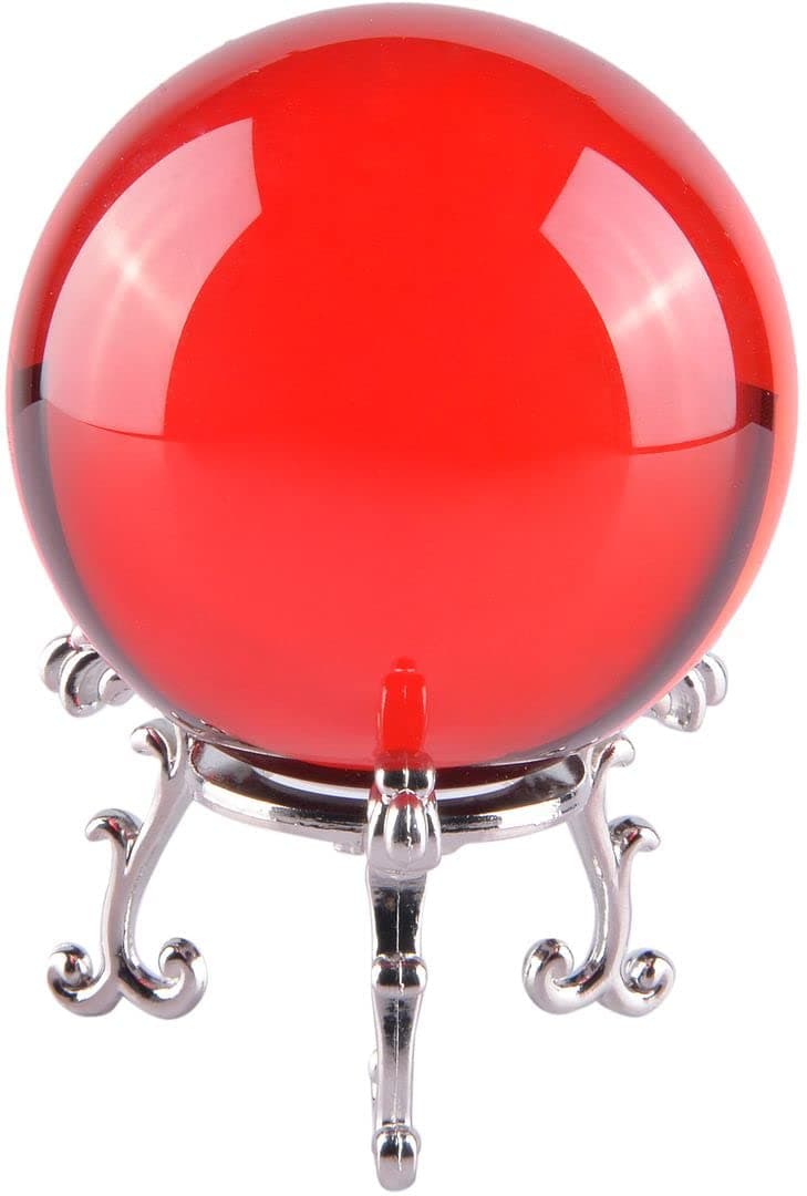Crystal Ball 3.9 inch (100mm) Crystal Sphere Glass Ball with Sliver-Plated Stand Fengshui Paperweight Crystal Red Ball Home Decoration