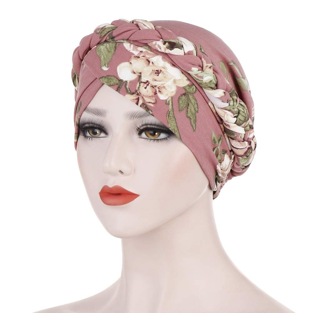 CHoppyWAVE Women's Turban Hat Head Wrap Cap Floral Print Braid Chemo Cap Headwrap Hair Loss Head Scarf Wrap Hijib Cap Skin Pink