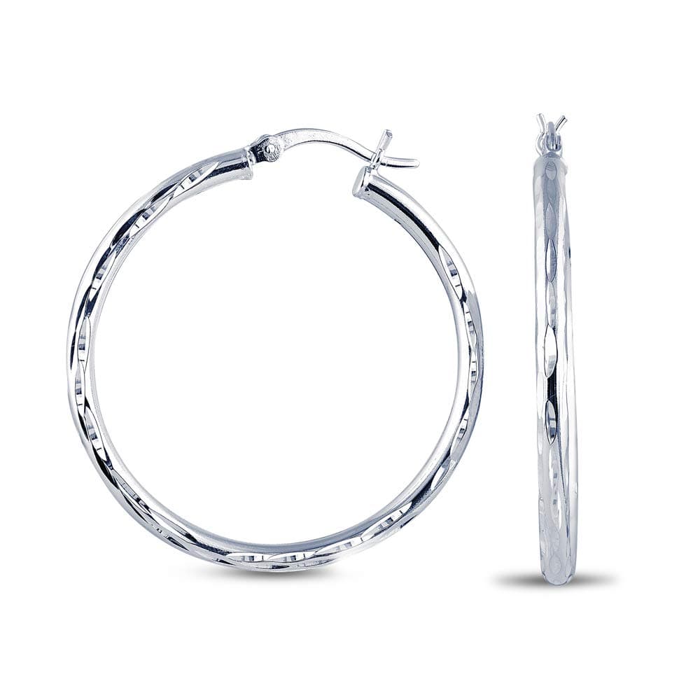 Charmsy SilverCharmsy 925 Sterling Silver Hoop Earrings | Lightweight Italian 2.5mm Tube Diamond-Cut Round Classic Hoops Earring for Women | Size 15/20/25/30/35/40mm