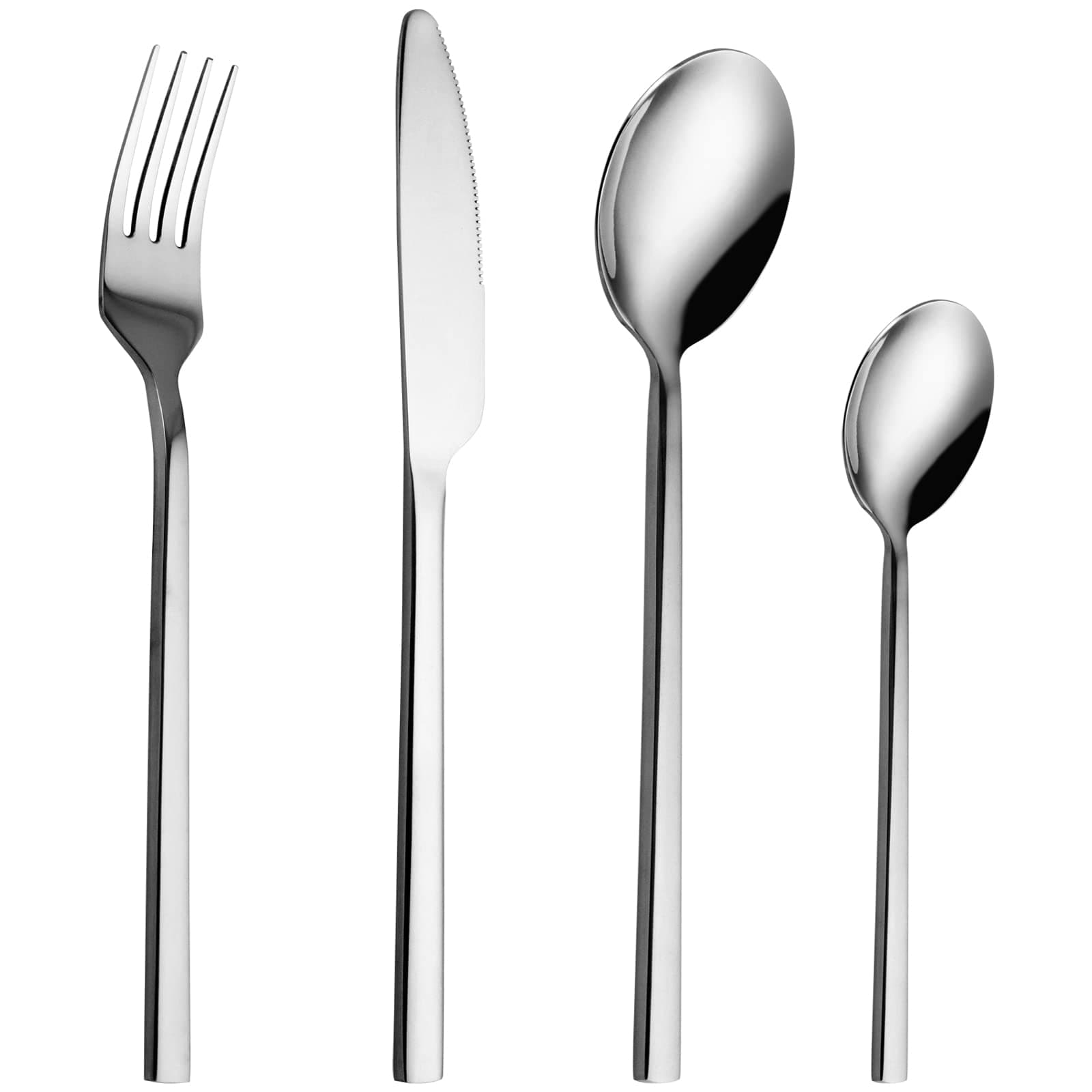 Cutlery Set, 24 Piece Stainless Steel Flatware Set Including Knives Forks Spoons Teaspoons Cutlery Set for 6 People, Mirror Polish Finish, Dishwasher Safe, Multipurpose Use for Home Restaurant Hotel