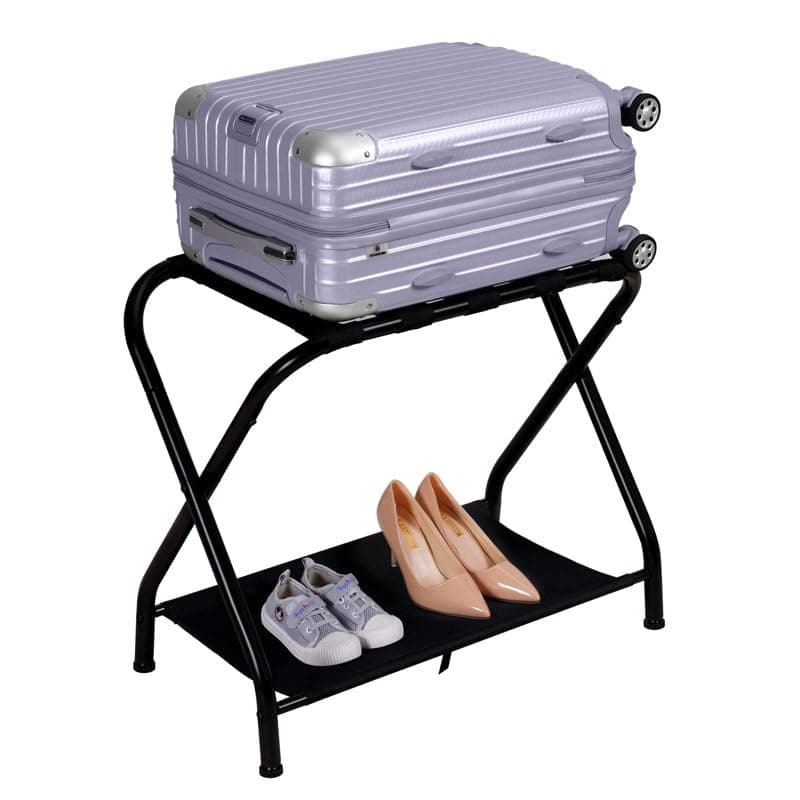 Shravya Powder Coated Luggage Rack for Guest Room, Suitcase Stand, Foldable Metal Frame, for Hotel, Bedroom, Matte Black