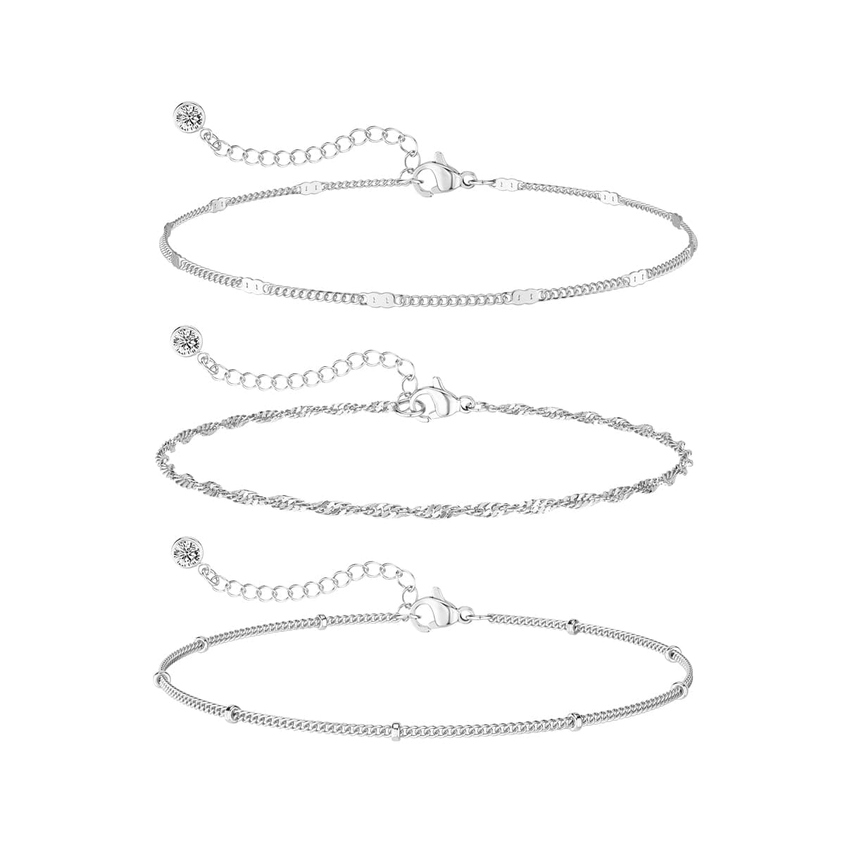 DEARMAY Dainty Silver Plated Bracelets for Women Trendy, Silver Jewelry Set for Women Bracelets for Women Paperclip Box Herringbone Figaro Rope Chain Bracelet Fashion Pack Gifts for Women
