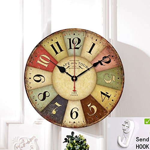 30cm Vintage Wooden Wall Clocks Shabby Chic Rustic Retro Kitchen Home Antique Decor