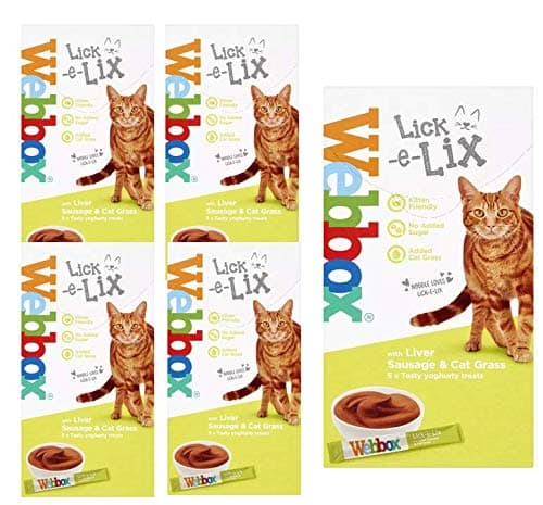 Webbox Lick-e-Lix Yoghurt with Liver Sausage and Cat Grass 5 x 15g Sachets (Pack of 6)