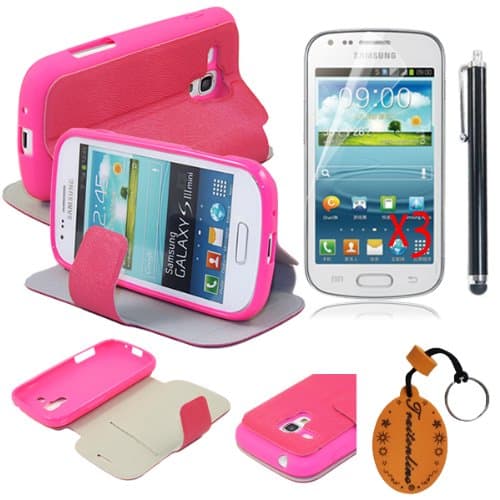 (TRAIT)5IN1 Red Silica Gel Leather Cases For Samsung S7562 Galaxy Trend Duos Protective Skin Covers+3Screen Protector+Touch Pen