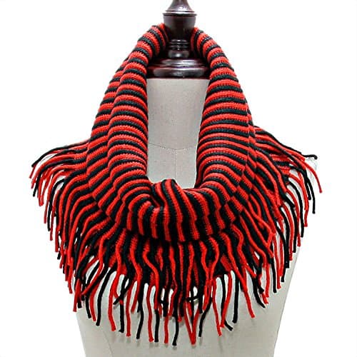 University of Georgia Bulldogs Inspired Red and Black Snood Tube Knit Gameday Scarf with Fringes
