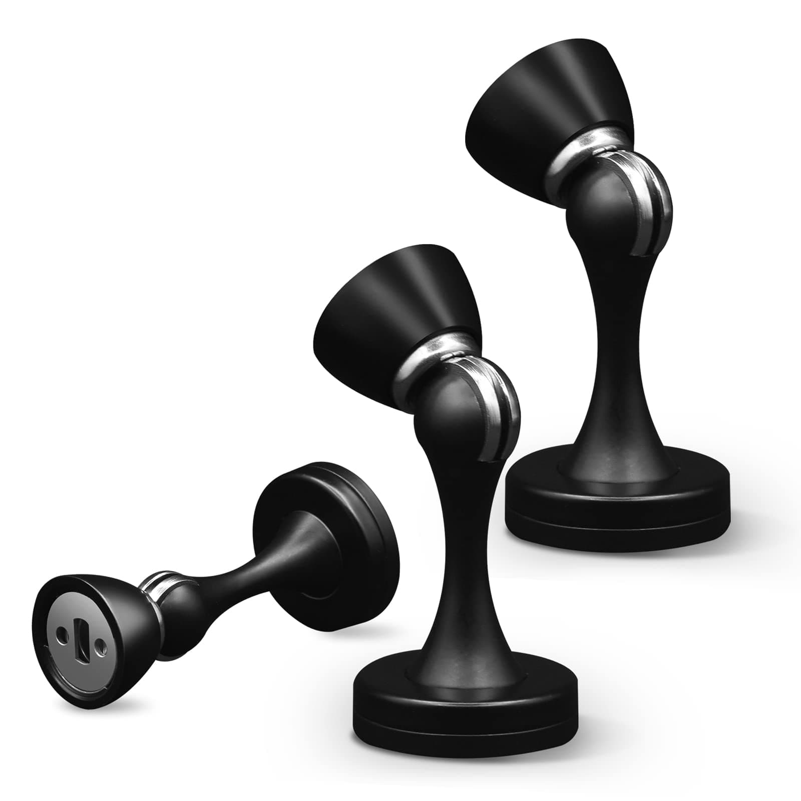 Door Stoppers Magnetic Door Stops Black Brushed Stainless Magnet Door Stopper Heavy Duty Floor Wall Mount Doorstop Soft Catch Door Holder Wall Protector Magnetic Door Stop for Bottom of Door, 3 Pack