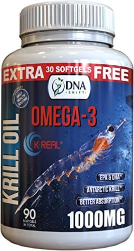 DNA Shift Krill Oil Omega 3 1000mg Supplement, 90 softgels. Source of EPA, DHA, Astaxanthin & Phospholipids. Antarctic Origin for Men and Women to Support Healthy Brain, Heart, Liver and Joint Health