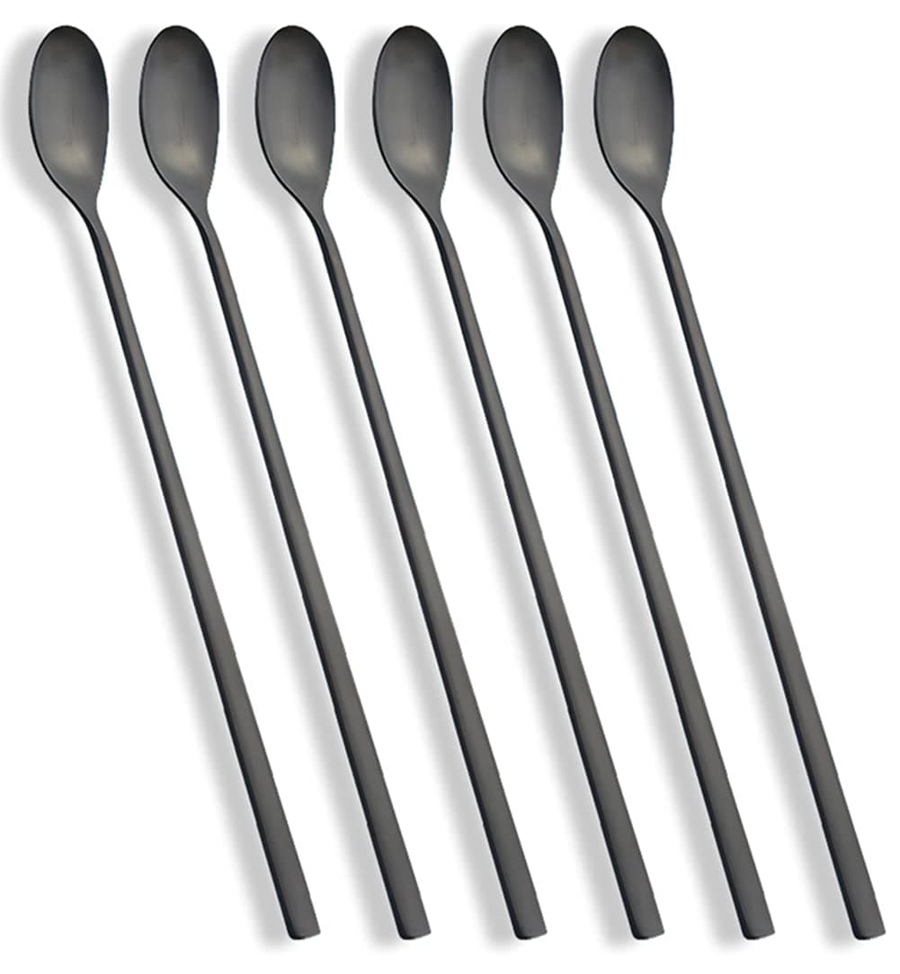 AOOSY Matte Black 9-Inch Long Handle Iced Tea Spoon, Coffee Spoon, Ice Cream Spoon, Stainless Steel Cocktail Stirring Spoons, Set of 6