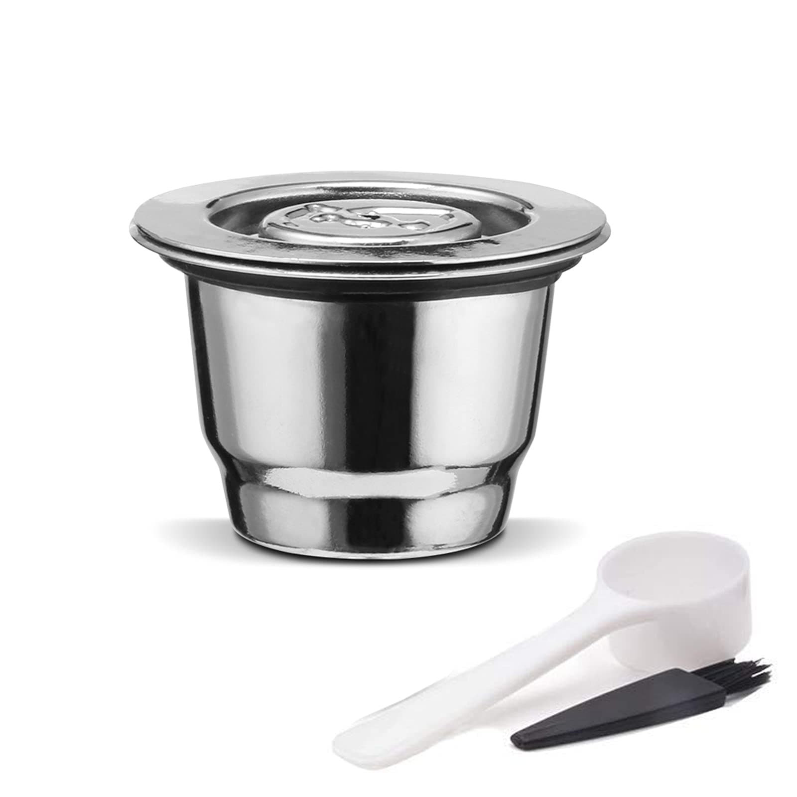Reusable Refillable Coffee Capsule, Bresuve Stainless Steel Metal Refillable Coffee Capsule for Nesspresso Machine with 1 Spoon and 1 Brush ï¼ˆUpgradeï¼‰