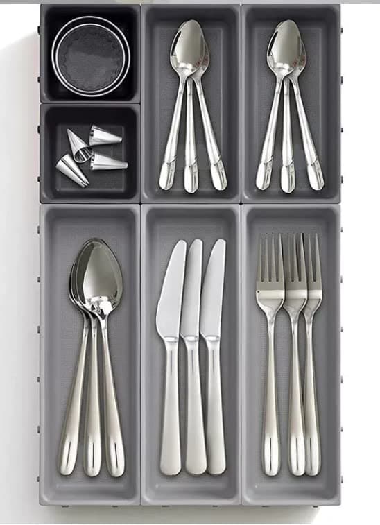 SUKHAD7 - Piece Cutlery Drawer Spoon,Knife Organiser Set Adjustable for Kitchen |Plastic|White