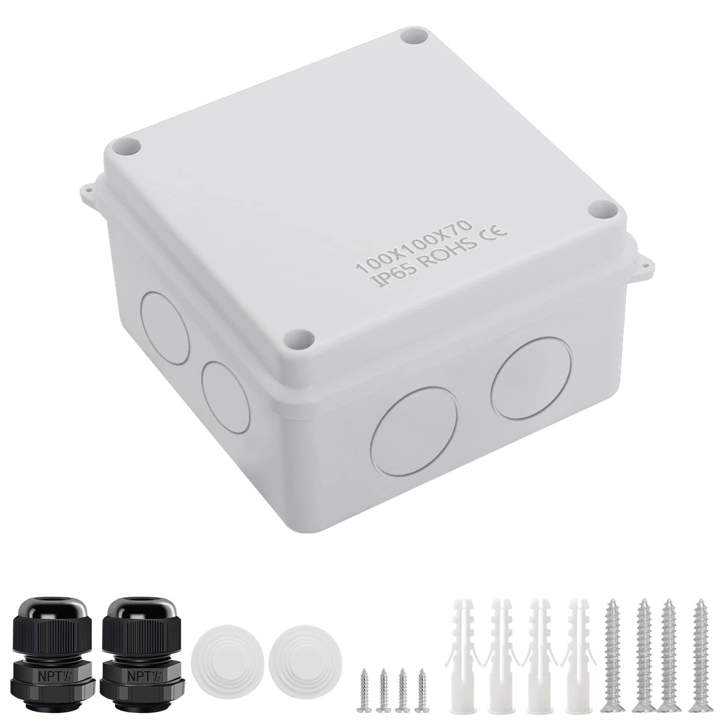 LeMotech Junction Box, Electrical Box IP65 Water Resistant Dustproof ABS Plastic Project Enclosure for Electronics White, External Size 3.9 x 3.9 x 2.8 inch