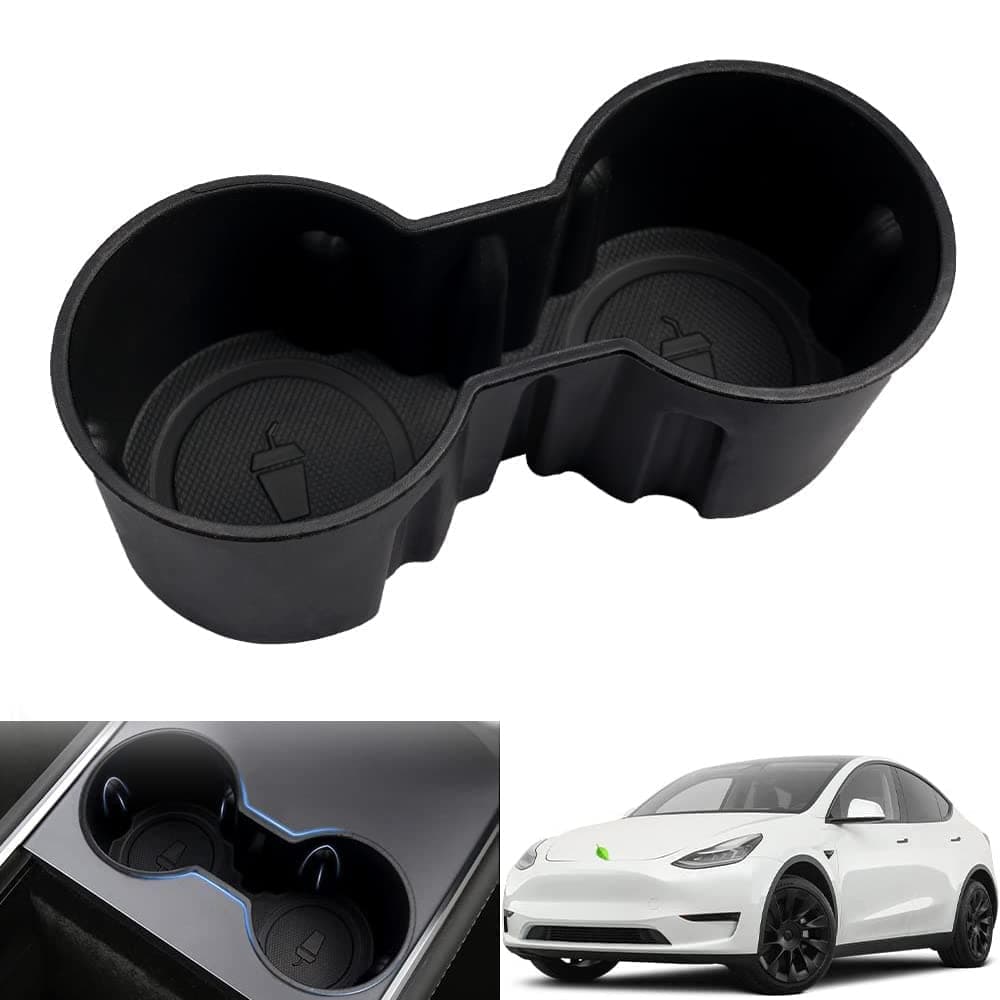 KASTWAVE Center Console Cup Holder Insert Compatible with Tesla Model 3 / Y Accessories Only Fit New Console (Black)
