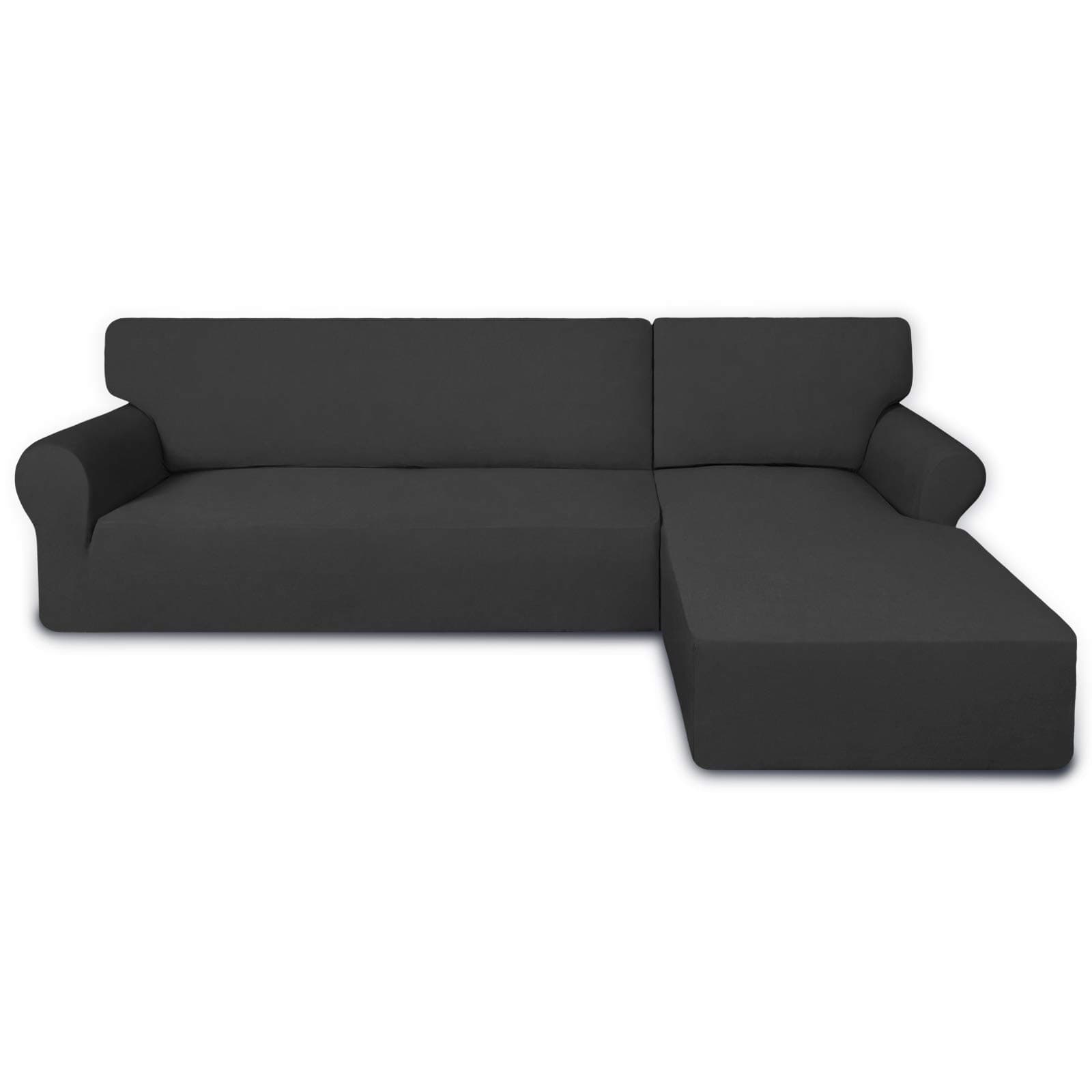 Super Stretch Sectional Couch Covers - 2 pcs Spandex Non Slip, with Elastic Bottom for L Shape Sectional Sofa Couches, Great for Kids & Pets (3 Seat Sofa + 3 Seat Chaise, Dark Gray)