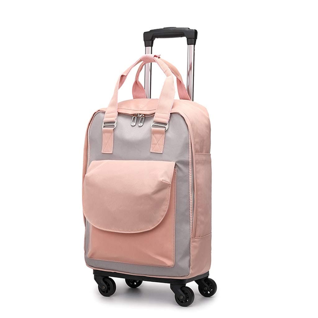 STATEGY Rolling Backpack,Waterproof Trolley Travel School Bag with Wheels Business Carry-on Rucksack Perfect for Men and Women (Color : Pink, Size : M)