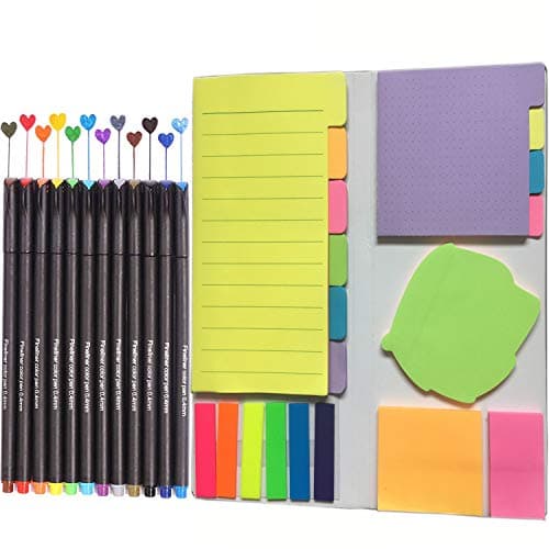 Colored Divider Sticky Notes Bundle Set,Prioritize with Color Coding Dotted Notes Ruled Lined Blank Notes Neon Color Index Tabs,Total 402 Sheets with 12 Pack Fineliner Pen Set