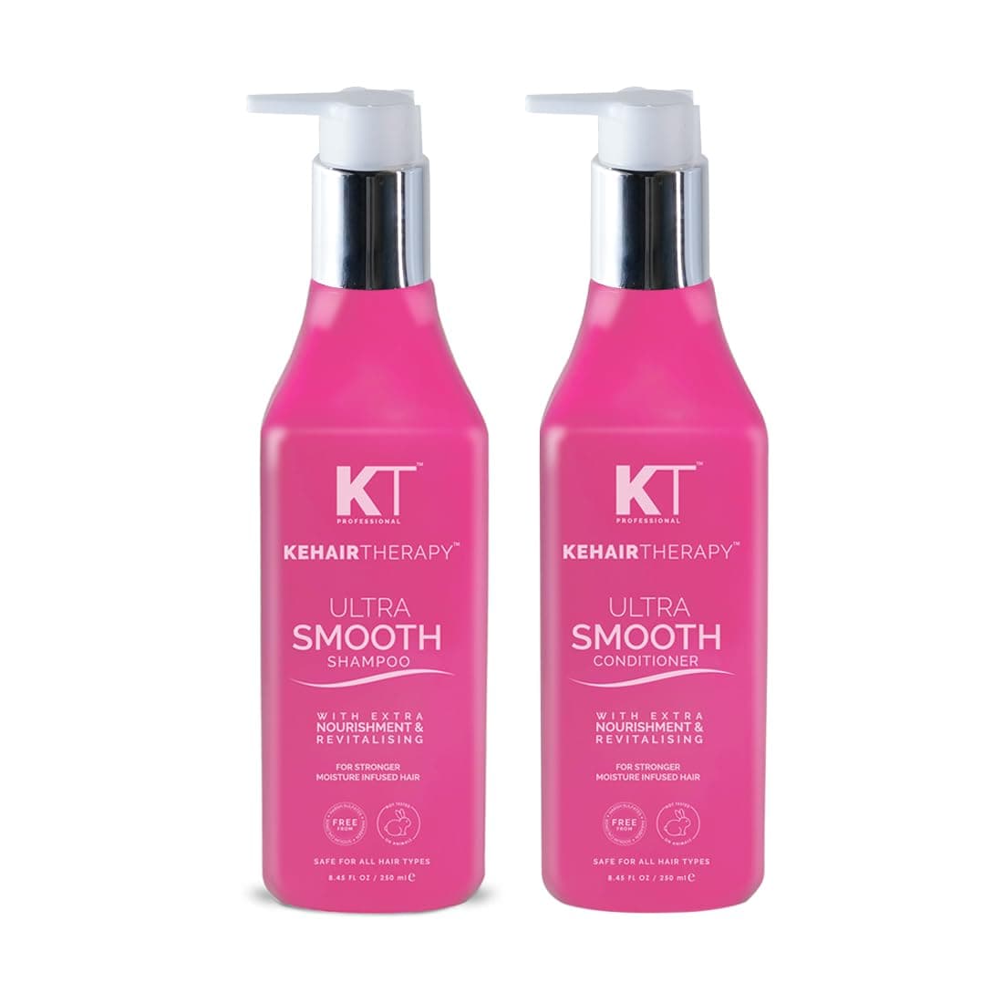 KEHAIRTHERAPY KT Professional Keratin Protein Ultra Smooth Straight Hair Shampoo 250ml & Conditioner 250ml Combo For Dry, Frizzy, Chemically & Color Treated Hair, For Increasing Nourishment In Hair ( 2 Set) (Ultra Smooth)