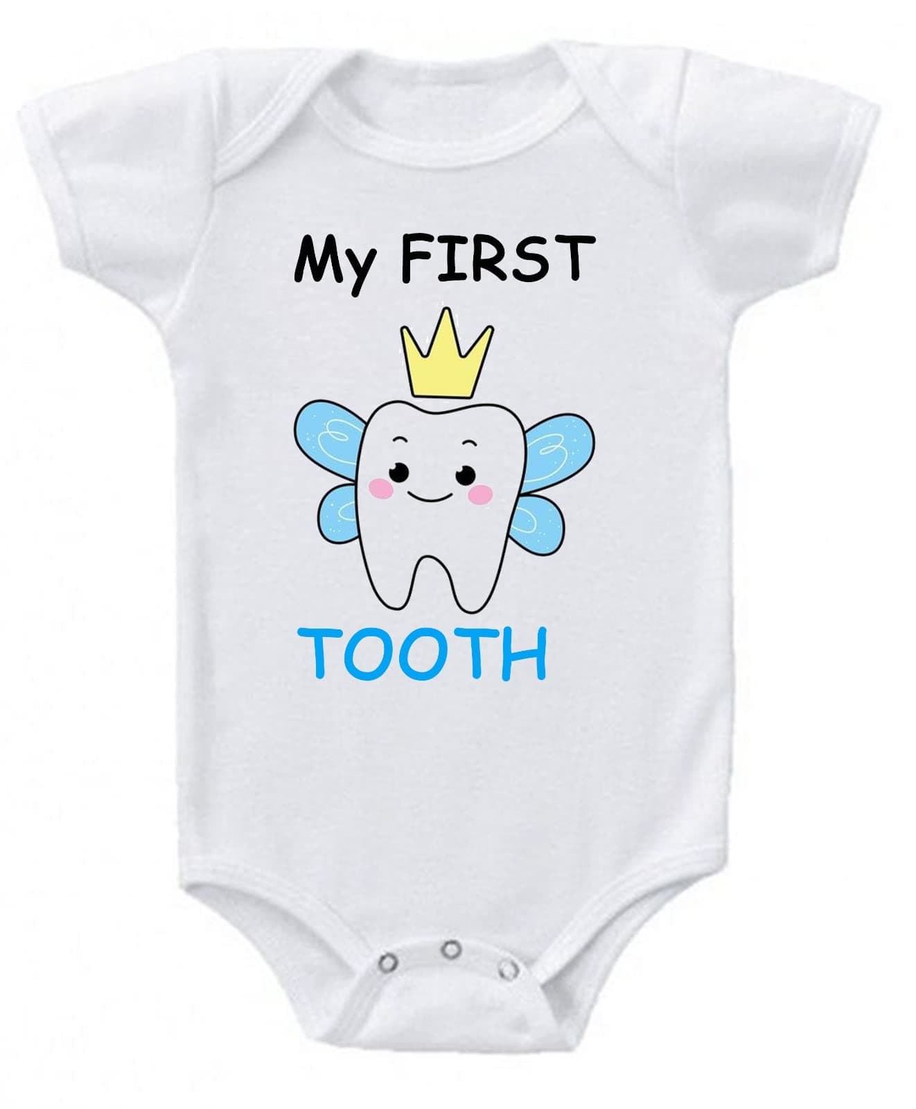 American Apple Baby Bodysuits Newborn Half Sleeve Neck Cotton Blend Cute My First Teeth, Tooth Printed Rompers For Baby Boy & Girl (9-12 Months, Modern,