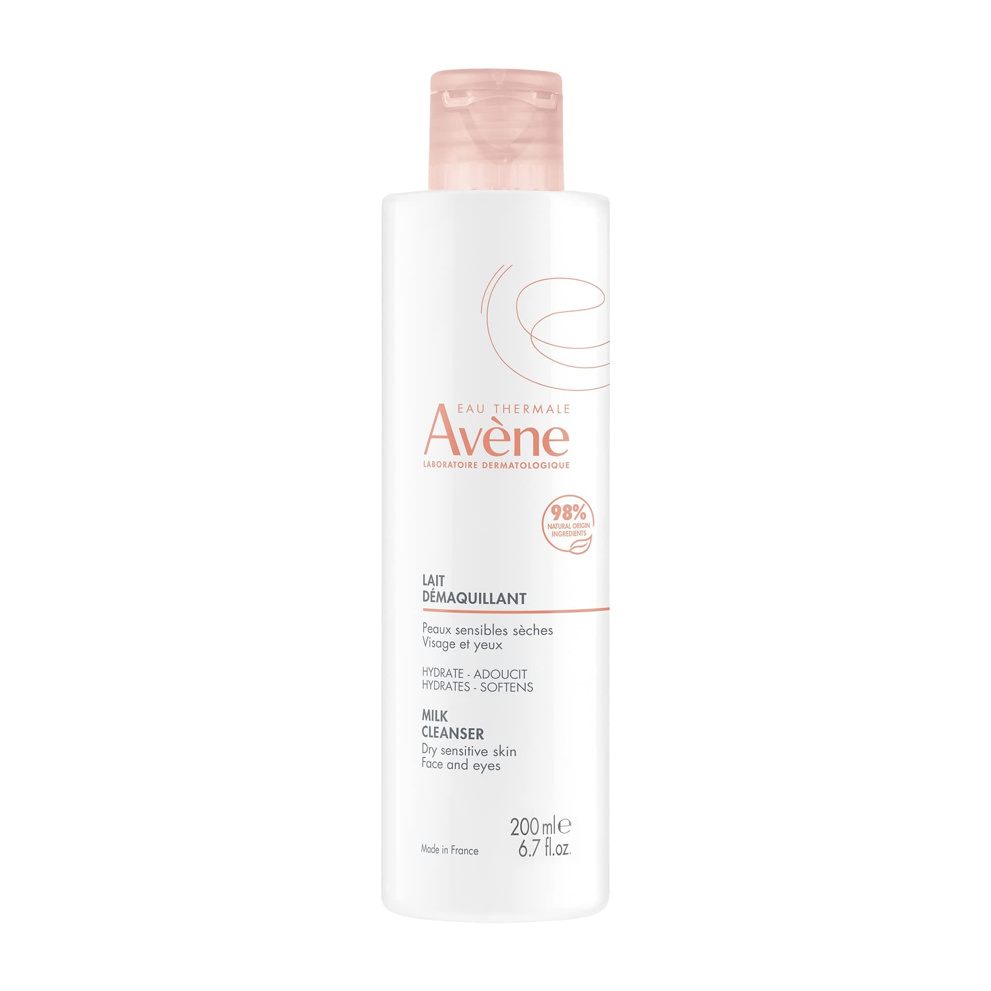 Eau Thermale Avène Gentle Milk Cleanser, For Dry/Very Dry Sensitive Skin, Cleanses and Removes Make-Up, Hydrating and Soothing, 1x 200 ml Pump Bottle