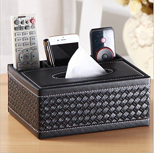 Eskyshop Multi-Function PU Leather Pen Pencil Remote Control Tissue Box Cover Holder Desk Storage Box Container for Home and Office Organizer (Black)