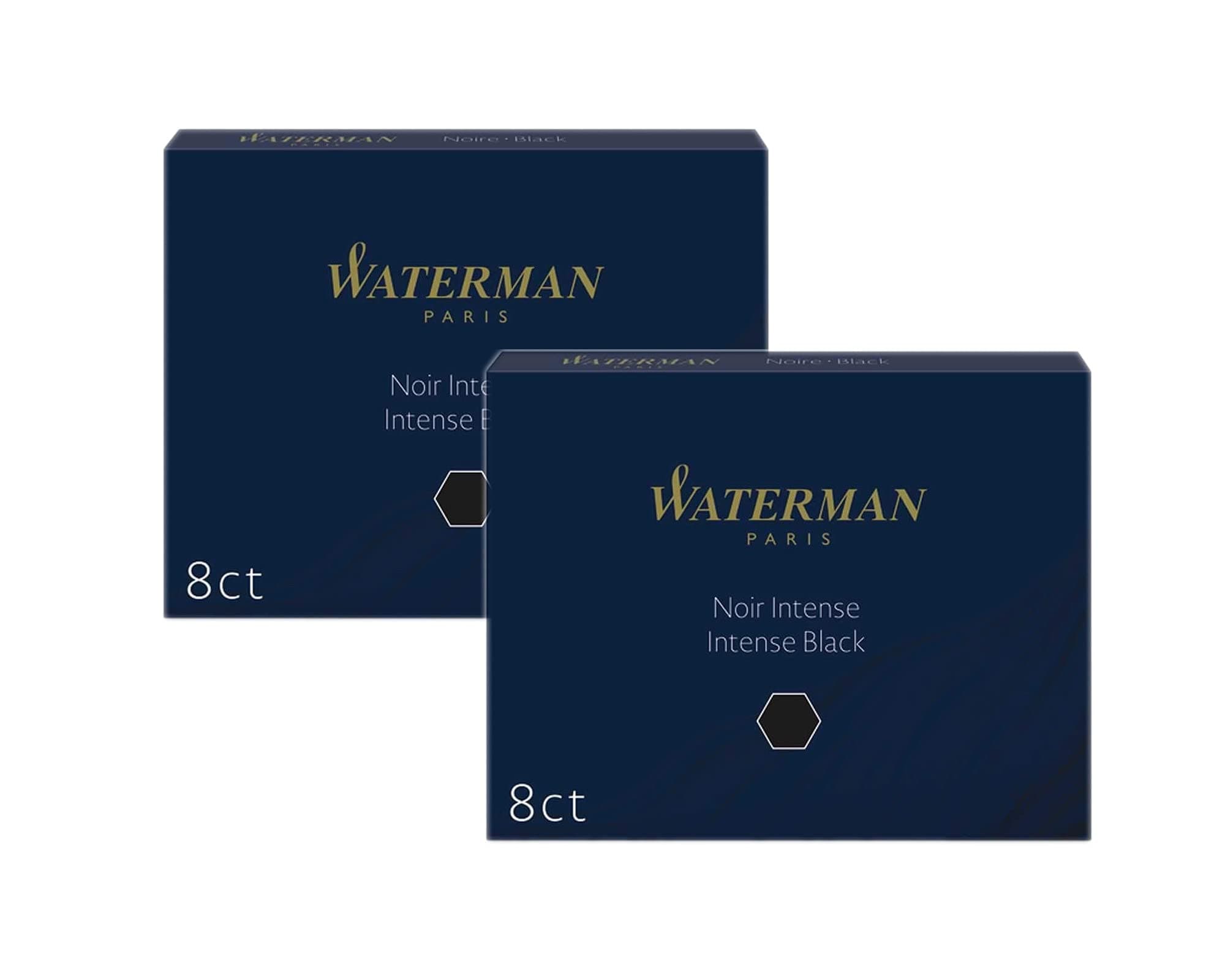 WATERMAN PARIS Fountain Pen Ink Cartridges Refill Intense Black Pack of 2 WAT52021 Smooth Flowing and Long Lasting Inks