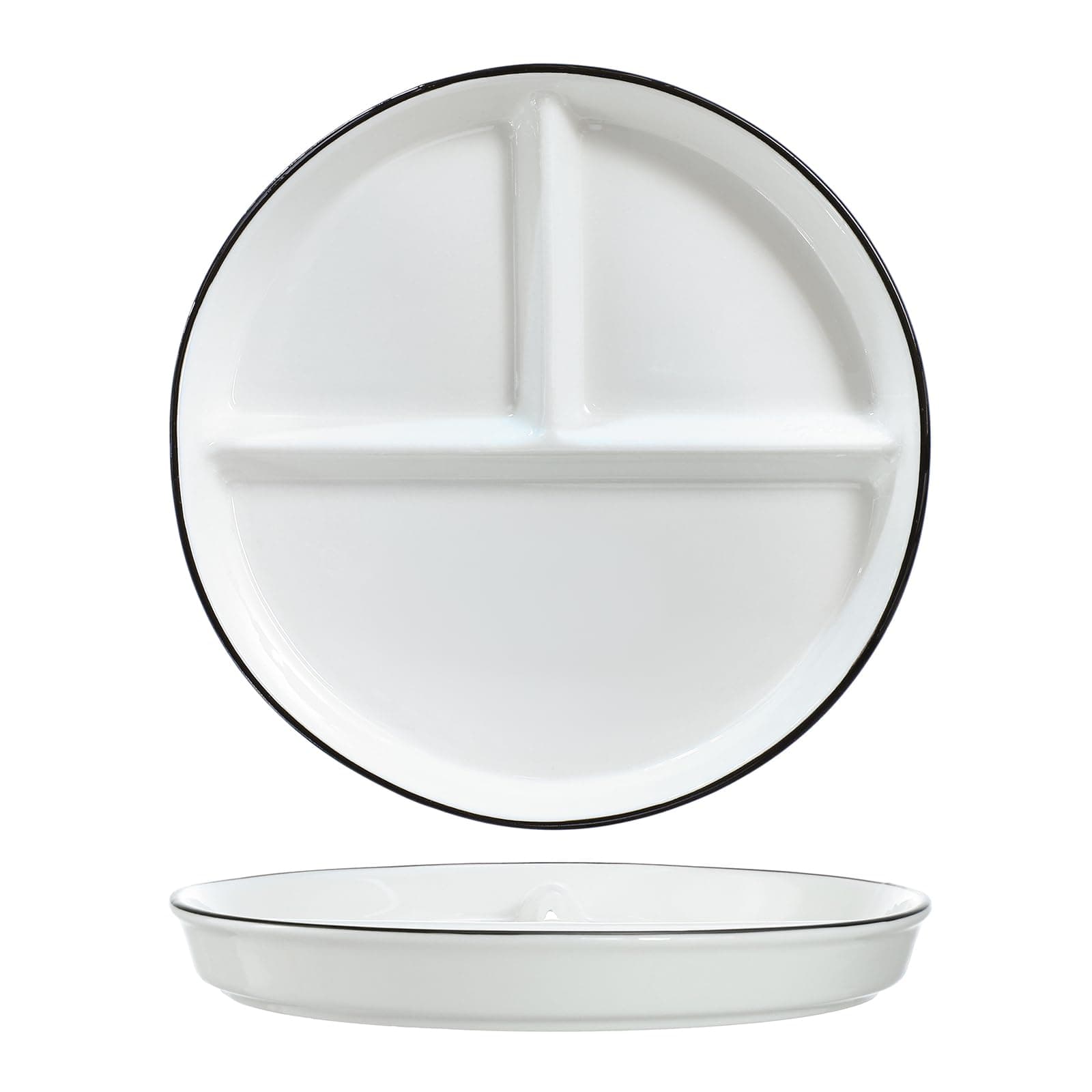 Ceramic 3-Compartment Portion Control Plate Divided Dish Platters, Divided Dessert Plate Salad Plate Dinner Plate Snack Dishes, Appetizer Serving Trays, 1 PCS-White-8 Inch