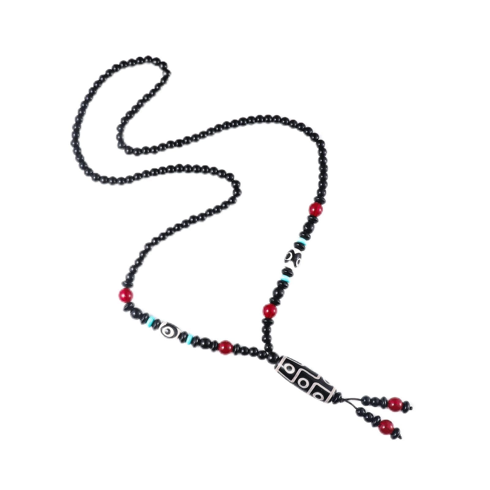 Caiyao Lucky Nine-eyed Dzi Bead Pendant Necklace for Women Men Boho Handmade Tibetan Buddhism Agate Jade Stone Bead Sweater Chain Necklace Feng Shui Protection Jewelry Good Luck Gift