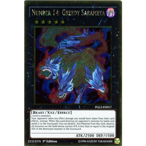 PGL2-EN017 1st Ed Number 14: Greedy Sarameya Gold Rare Card Premium Gold 2 Yu-Gi-Oh Single Card