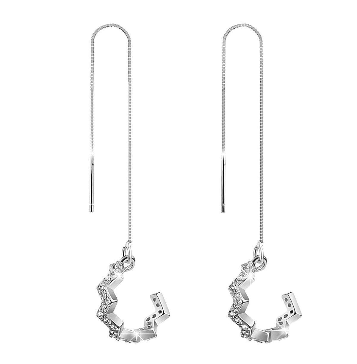 Tusuzik 925 Sterling Silver Wave Cuff Chain Earrings Wrap Tassel Earrings for Women,Ear Cuff Cubic Zirconia Stone Wave Dangle Drop Earrings, Jewellery Gifts for Women Girls